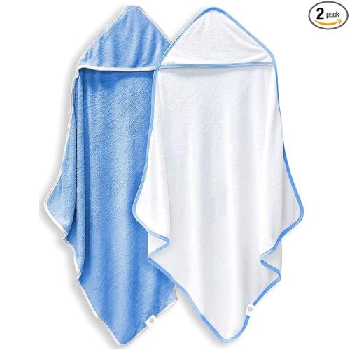 2 Pack Baby Bath Towel - Rayon Made from Bamboo, Ultra Soft Hooded Towels for Babies,Toddler,Infant - Newborn Essential -Perfect Baby Registry Gifts for Boy Girl (White and Navy Blue, 30 x 30 Inch)