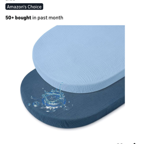 Baby Bassinet Sheets TPU Waterproof 2 Pack Soft Muslin Bedside Bassinet Mattress Sheets with Bottom Elastic Band for Baby Boy Girls Unisex Fit Hourglass Oval and Rectangle, Blue