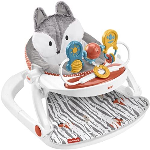 Fisher-Price Premium Sit-Me-Up Floor Seat with Toy Tray - Peek-a-Boo Fox Portable Baby Chair with Snack Tray and Toys