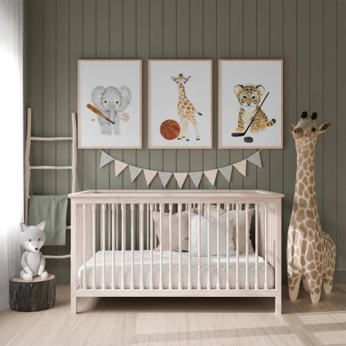 Sports Nursery Wall Art, Safari nursery decor, Baby Animals Sports, Nursery Wall Decor, football nursery, baseball nursery, golf basketball