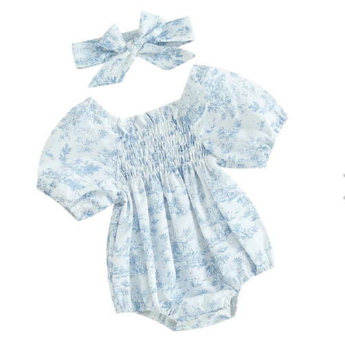 BLUE FIELDS Smocked Romper - Hazel & Bo