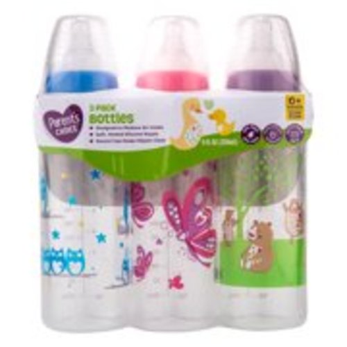 Parent's Choice Baby Bottles, 9 fl oz, 3 count - Colors May Vary