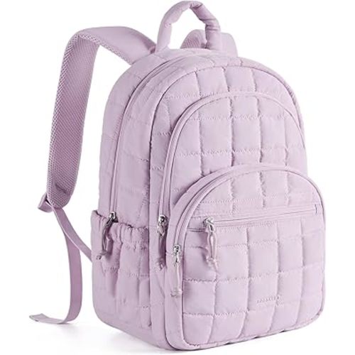 BAGSMART College Laptop Backpack, Travel Backpack for Women, Quilted Casual Daypack, Water-Resistant Bookbag for 15.6 Inch Laptop, Lavender
