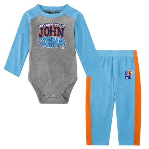 John Cena Newborn The Next Superstar Long Sleeve Bodysuit & Sweatpants Set - Gray/Light Blue