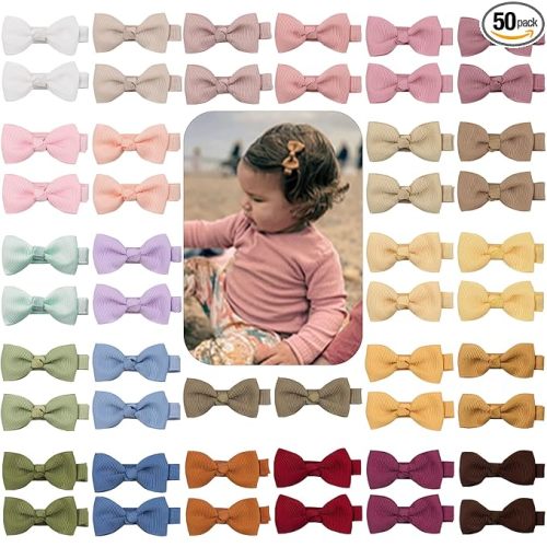CÉLLOT Baby Girls Hair Clips 25PCS Fully Lined Tiny 2" Hair Bows Alligator Clips for Infants Toddlers