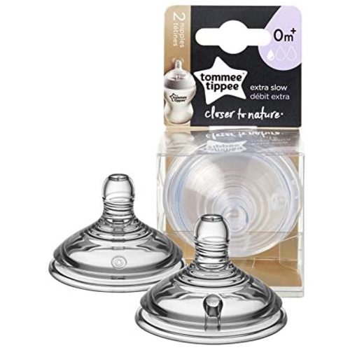 Tommee Tippee Closer to Nature Extra Slow Flow Baby Bottle Nipples, 0m+ – 2pk