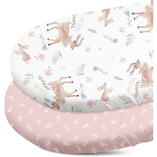 Gllquen Baby Bassinet Sheets 2-Pack, Soft Hypoallergenic Fitted Cradle Sheets for Boys & Girls, Universal Fit for 32"x16" Standard Mattress, Breathable Nursery Bedding - Enchanted Glade