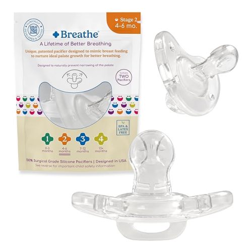 Breathe Orthodontic Baby Pacifier – Natural Oral & Facial Development – BPA-Free, Latex-Free, Pediatrician Developed – 100% Silicone 2 Pack (4-6 Months)