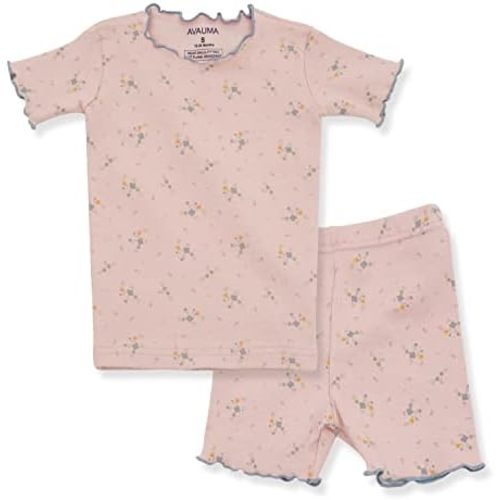 AVAUMA Baby Boy Girl Pajama Set 6M-7T Kids Cute Toddler Snug fit Flower Pattern Design Pjs Cotton Sleepwear Ruffled Shirring