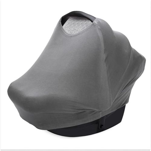 Parker Baby 4 in 1 Car Seat Cover for Girls and Boys - Stretchy Carseat Canopy, Nursing Cover, Grocery Cart Cover, High Chair Cover - Gray