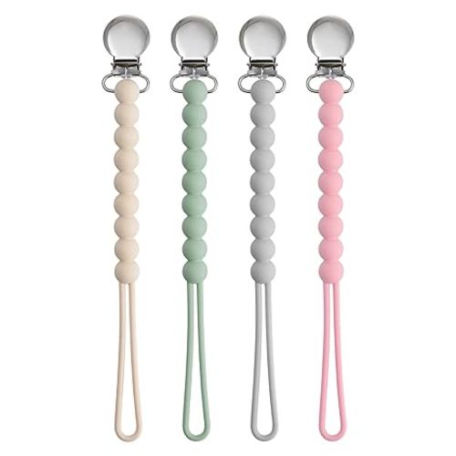 Pacifier Clips for Boys Girls - MORIBOX 4 Pack Paci Clip Soothe Baby Binky Holder for Shower Birthday Gift