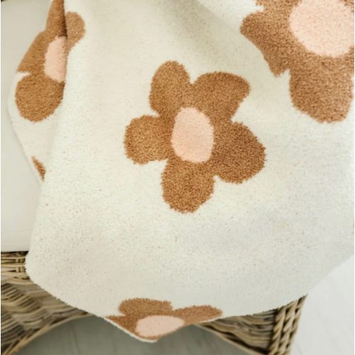 Caramel Daisy Knit Blanket | Soft & Cozy Baby Blanket - Toddler 40" x 40" - Harp Angel Boutique