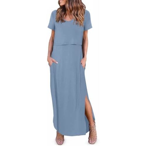 Ekouaer Womens Nursing Dress Breastfeeding Summer V Neck Maternity Dresses