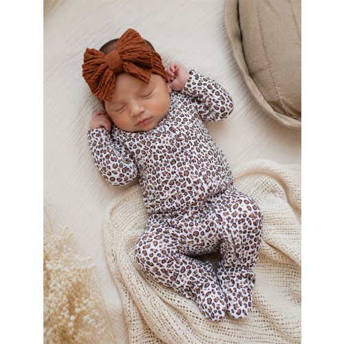Ribbed 2-Way Ruffle Zip Footie, Leopard