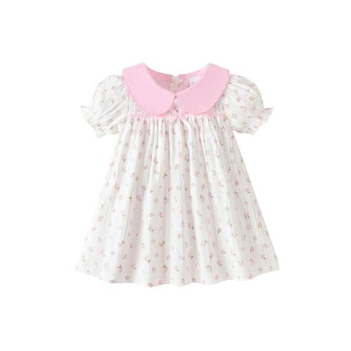 Kucnuzki Baby Girl Clothes Cute Spring Summer Sun Dresses Toddler Casual Puff Sleeve Floral Dress Girls Summer Outfits