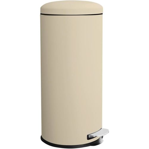 8-Gallon Stainless Steel Trash Can – Round, Slim Garbage can featuring a Removable Inner Liner, Soft Close Lid, Step-on Pedal. Ideal for use in the Kitchen,Office, Living room, or Bathroom,Cream.