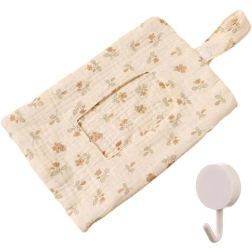 Portable Mommy Bag, Hanging Floral Tissue and Diaper Wet Wipes Dispenser for Stroller,Double-Layer Cotton Crepe Portable Wet Tissue Storage Bag for Travel,Reusable Wet Wipe Pouch (#5)