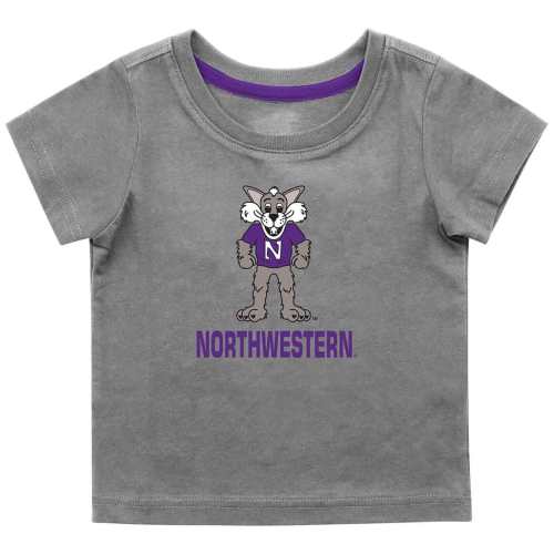 Northwestern University Wildcats Colosseum Infant Boys Gray S/S T-Shirt with Willie The Cat Over Northwestern