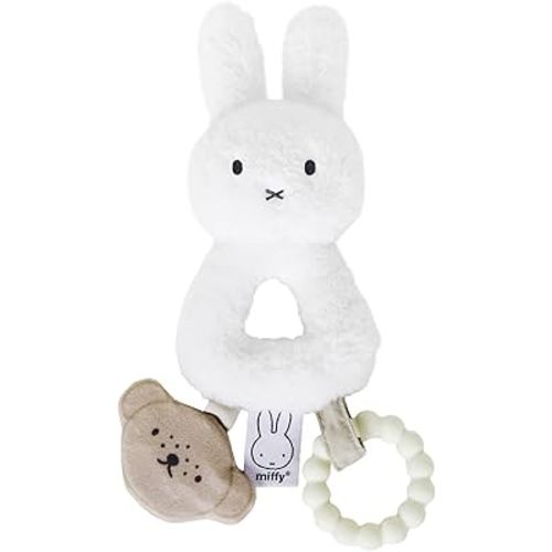 Kids Preferred Miffy Baby Ring Rattle – Soft Plush Material, Crinkle, Rattle Toy with Bumpy Ring Teether, Embroidered Details, Ages 0 Months & up