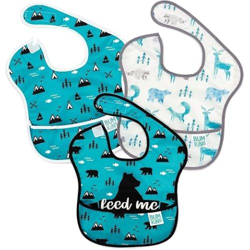 Bumkins Bibs for Girl or Boy, SuperBib Baby and Toddler for 6-24 Months, Essential Must Have for Eating, Feeding, Baby Led Weaning Supplies, Mess Saving Catch Food, 3-pk Outdoors and Wildlife