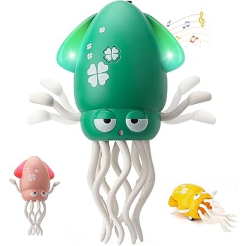 Interactive Dancing Octopus Baby Toy, Electric Crawling Tummy Time Toy,Rechargeable Music Sensory Toy Dancing Squid for Boys,Girls, Great Gifts for Birthday,Christmas(Green)