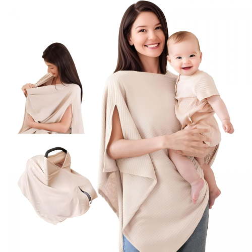 TELOLY Nursing Cover for Breastfeeding, Soft & Breathable Privacy Poncho, Multi-Use Feeding Shawl, Comfortable & Portable Breastfeeding Cover for Women (Beige)