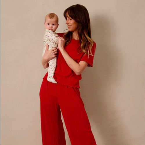 Red Pointelle Short-Sleeve Women’s Sleep Set