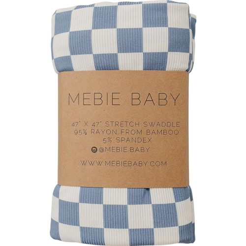Mebie Baby Blue Checkered Stretch Swaddle, Modern and Neutral Swaddle Blanket for Baby Girl or Boy, Soft Baby Blankets, Newborn Swaddle Blanket, 0-3 Month, Comfy Wrap, Baby Essentials (47" x 47")