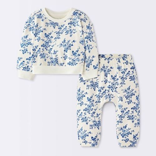 Baby Girls' Floral Sweatshirt and Joggers Set - Cloud Island™ Blue 3-6M