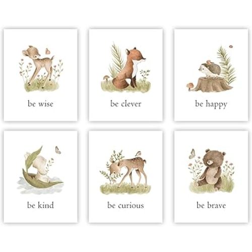 heilkee Woodland Nursery Decor Jungle Safari Animals Pictures for Classroom Kids Forest Wall Art for Bedroom Gender Neutral Baby Gifts for Toddler Boy or Girl, Set of 6(UNFRAMED 8x10in)