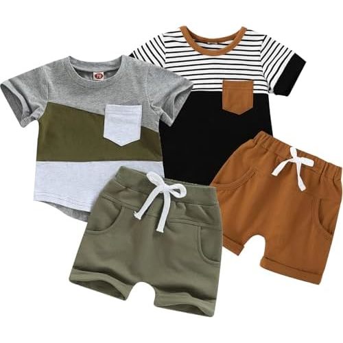 Baby Boy Clothes 2 Sets Toddler Shorts T-Shirt Outfit, 6 Months-3T Boys Summer Clothes