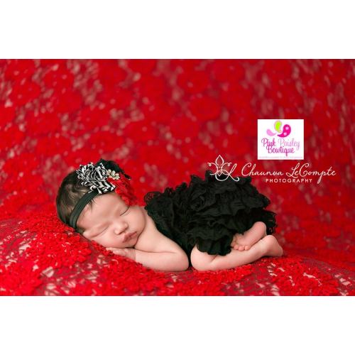 Black Lace Baby Romper Outfit: Newborn Girl Headband Set