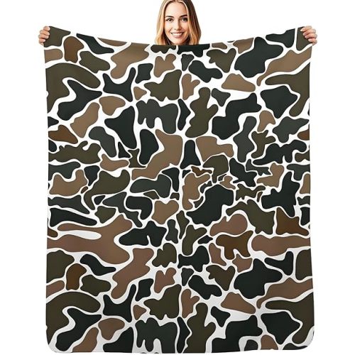 Camo Throw Blanket, Camouflage Hunting Army Bed Blankets for Couch Sofa Car Travel Camping,Soft Cozy Fluzzy Fleece Flannel Blanket,Gifts for Men, (Brown camo, 50 x 60 Inches)