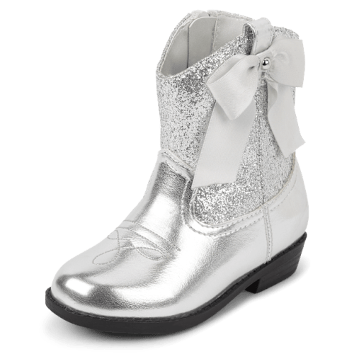 Toddler Girls Glitter Bow Cowgirl Booties - Metallic