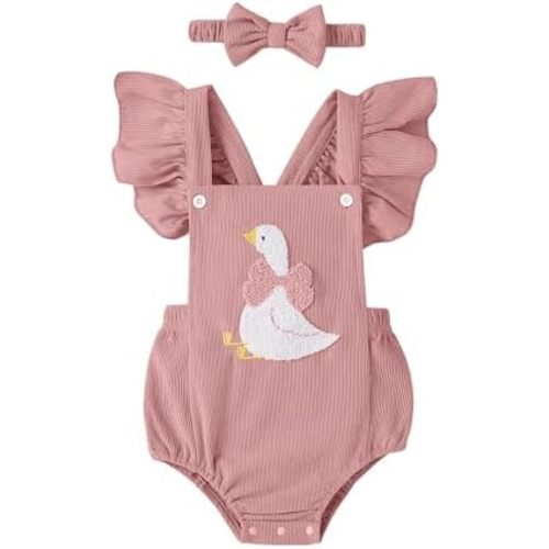 GEMLON Newborn Girl Clothes Ruffled Sleeveless Embroidery Baby Girl Romper with Headband Jumpsuit Outfits Onesies 0-18 Months