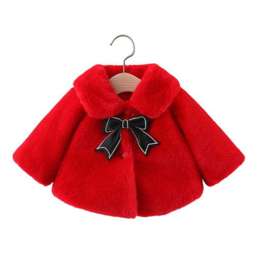 Baby Girls Faux Fur Warm Cloak Coat Cute Winter Furry Cape Jacket Fluffy Plush Fleece Outwear with Bowknot