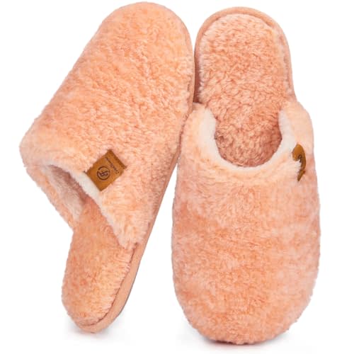 EverFoams Women's Fuzzy Slip-on Slippers Warm Cozy Soft Lightweight Memory Foam Indoor House Shoes