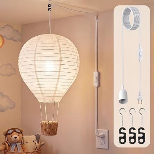 Baquler Linen Hot Air Balloon Plug in Pendant Light Cover for Nursery Decor