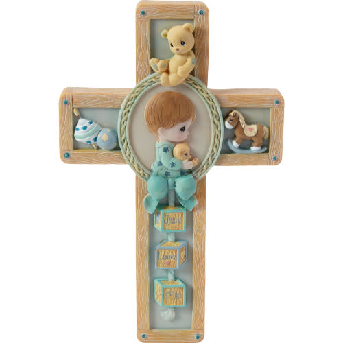 Baby Gifts, “Jesus Loves Me”, Resin Cross, Boy, #701106
