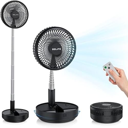 Belife X8 Portable Fan, 7200mAh Battery Powered Rechargeable, Oscillating USB Desk Floor Fan with Remote, Foldable Telescopic Fan for Home Bedroom Sleeping Office Camping Travel, 7.7" (Black)