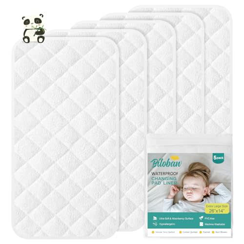 Changing Pad Liner - 5 Pack (Improved Thickness) 14" x 26" Superior Viscose Terry Surface, Waterproof & Absorbent Diaper Changing pad Liners
