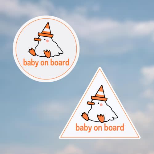 2Pcs Silly Goose Baby on Board Stickers for Cars, Baby on Board Sign Decal, Cute Vinyl Car Decals, Safety Warning Bumper Stickers for Cars, Trucks, Windows, Waterproof Automotive Decal