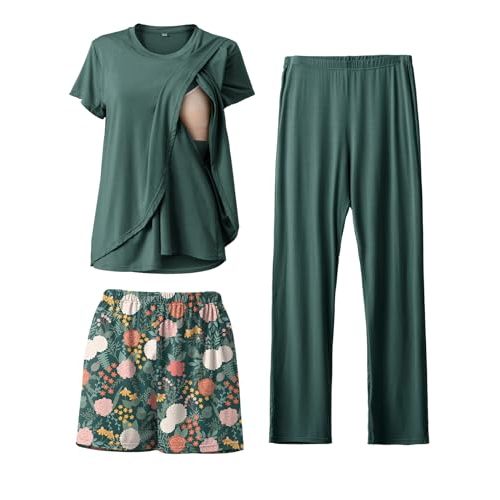 Rnxrbb 3 Piece Postpartum Nursing Pajamas Set Casual Soft Maternity Breastfeeding Pjs Sleepwear Loungewear Clothes Layer
