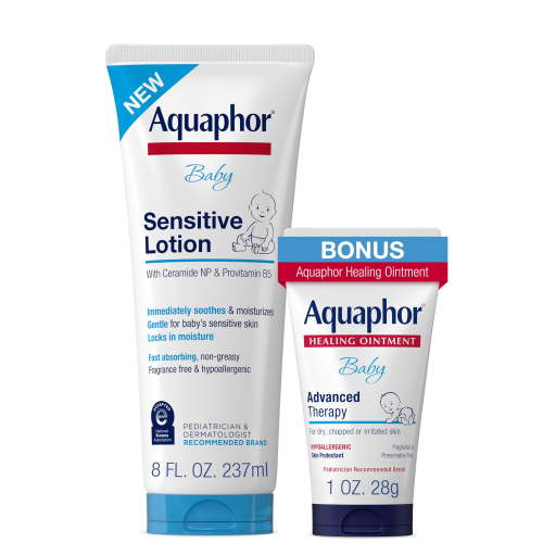 Aquaphor Baby Sensitive Daily Lotion 8 oz and Healing Ointment Tube 1 oz