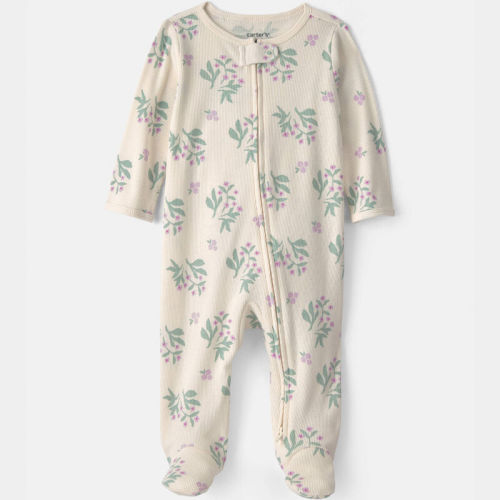 Baby Girl Floral Cotton 2-Way Zip Sleeper - Cream | Carter’s Oshkosh Canada