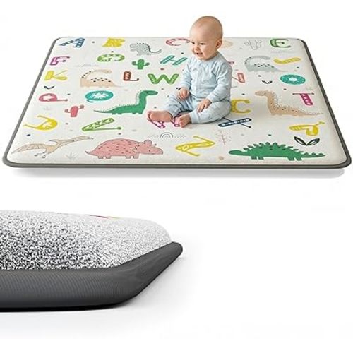 1.3" Thick Baby Play Mat for Floor, Elasti-Foam 71x59 Playpen Mat, Water Repellent Ultra Soft Coral Velvet Tummy Time Crawling Mats for Kid Toddlers Infants, Non-Slip Backing Safe Alphabet Zoo