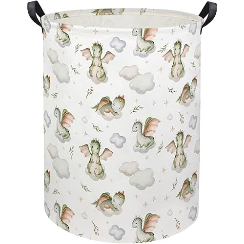 HIYAGON Baby Laundry Basket Baby Hamper for Nursery Girl Kids Butterfly Hamper Cute Kids Toys Storage Bin Organizer Butterfly Room Decor for Home(Flying Dinosaur)
