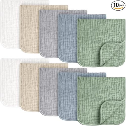 KeaBabies Organic Muslin Burp Cloths Baby Boy, Girl – 10-Pack 100% Cotton Muslin Burping Cloths for Babies, Newborn, 21x10 Large & Absorbent Spit Up Rags, Baby Washcloth, Infant Towels (Slate)