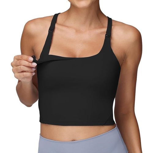 Foucome Nursing Tank Tops for Breastfeeding Y-Back Racerback Longline Maternity Sports Bra Workout Crop Top