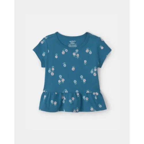 Baby Girl Floral Relaxed Peplum Top - Blue | Carter's